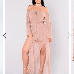 Rose Gold Off Shoulder Maxi Dress
